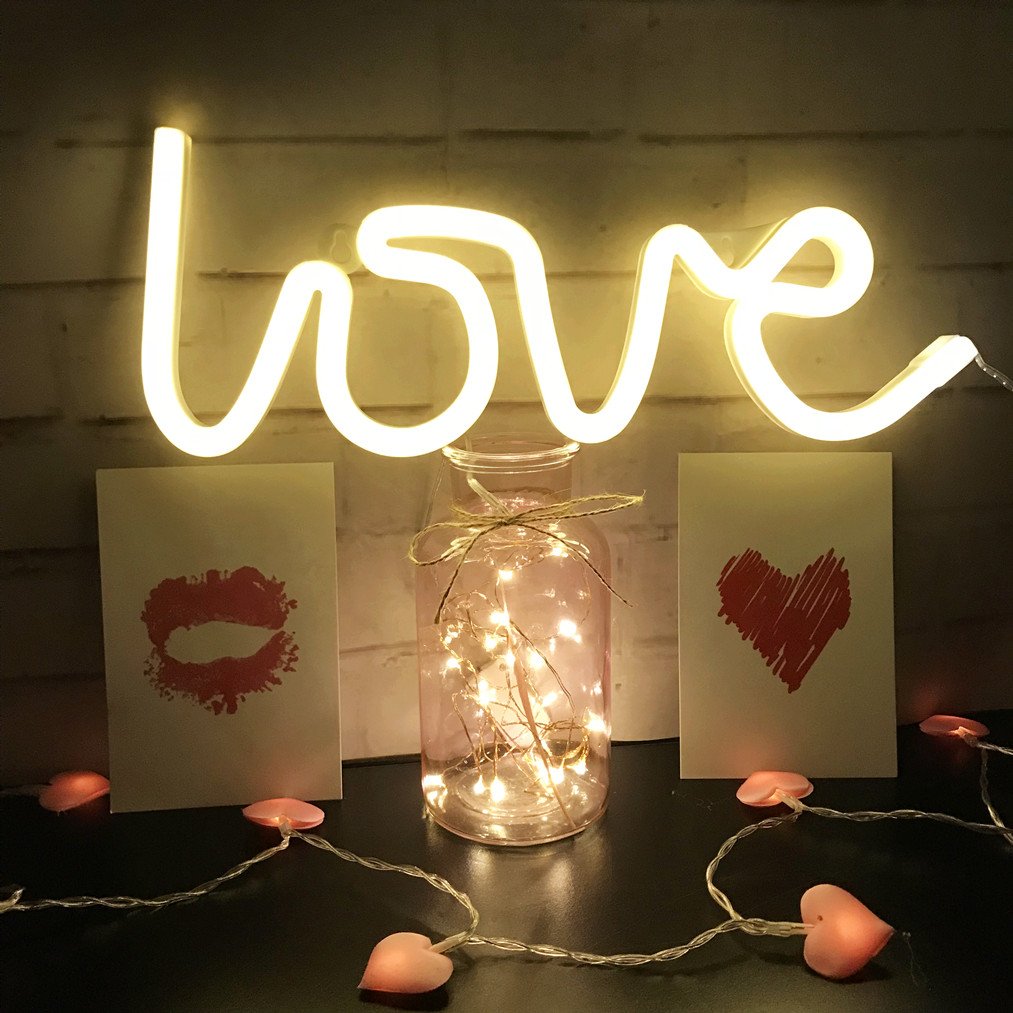 Neon Love Signs Light LED Love Art Decorative Marquee Sign -Wall Decor/Table Decor for Wedding party Kids Room Living Room House Bar Pub Hotel Beach Recreational (warm white)