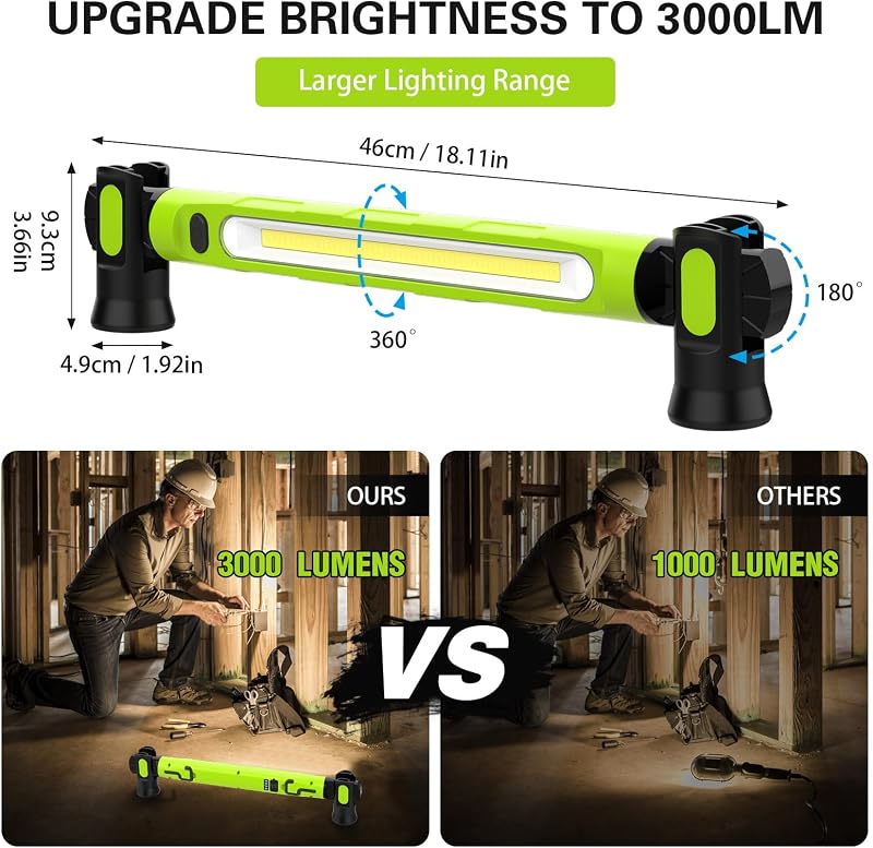 Lampe de Travail 3000LM, 6000mAh Baladeuse LED Rechargeable