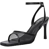 Mostrin Strappy Heels for Women Square Open Toe Lace Up Heeled Sandals Ankle Strap Sexy Stiletto High Heels for Party, Prom, Dating, Wedding