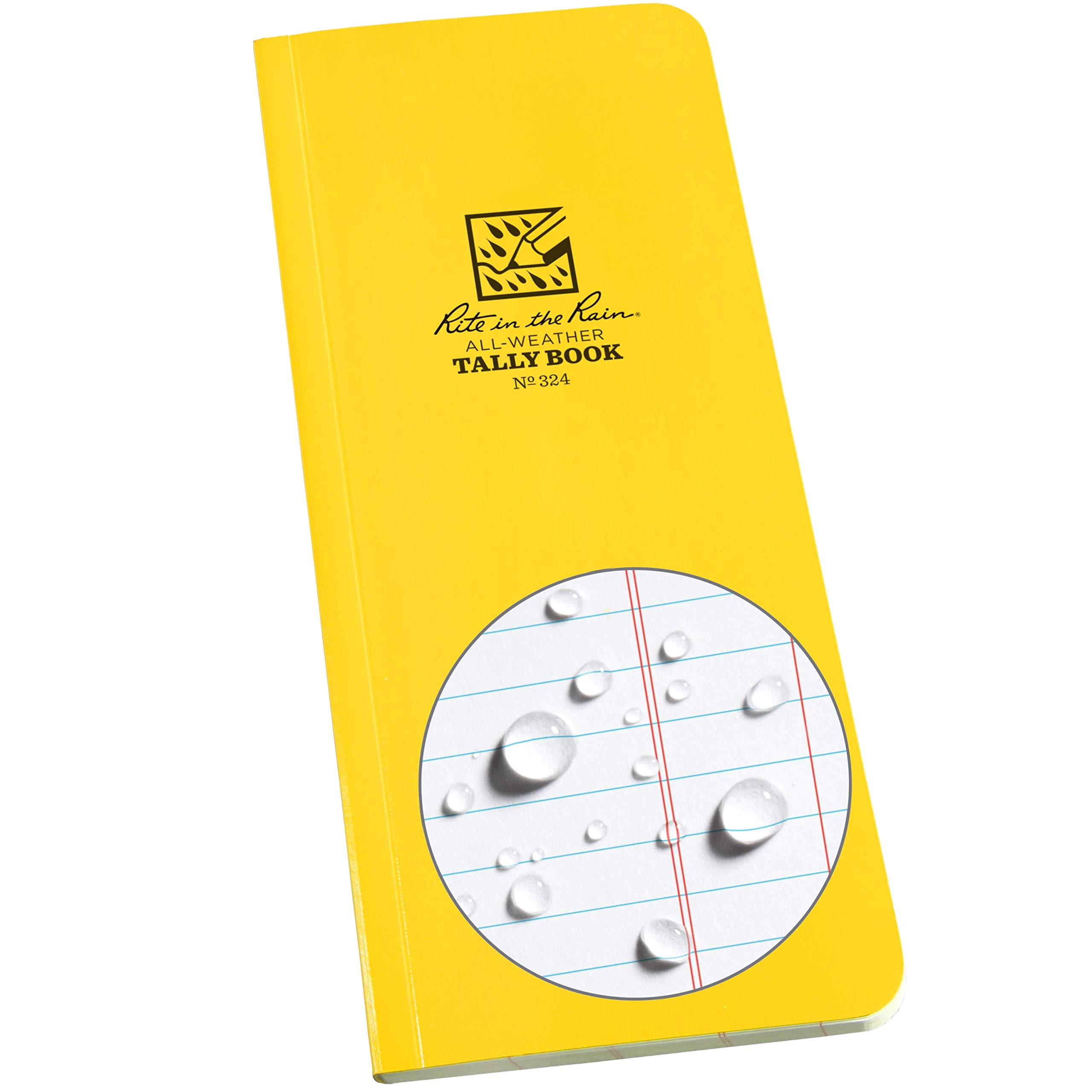 Rite in the Rain Weatherproof Soft Cover Tally Notebook, 3.5" x 8", Yellow Cover, Tally Pattern (No. 324)