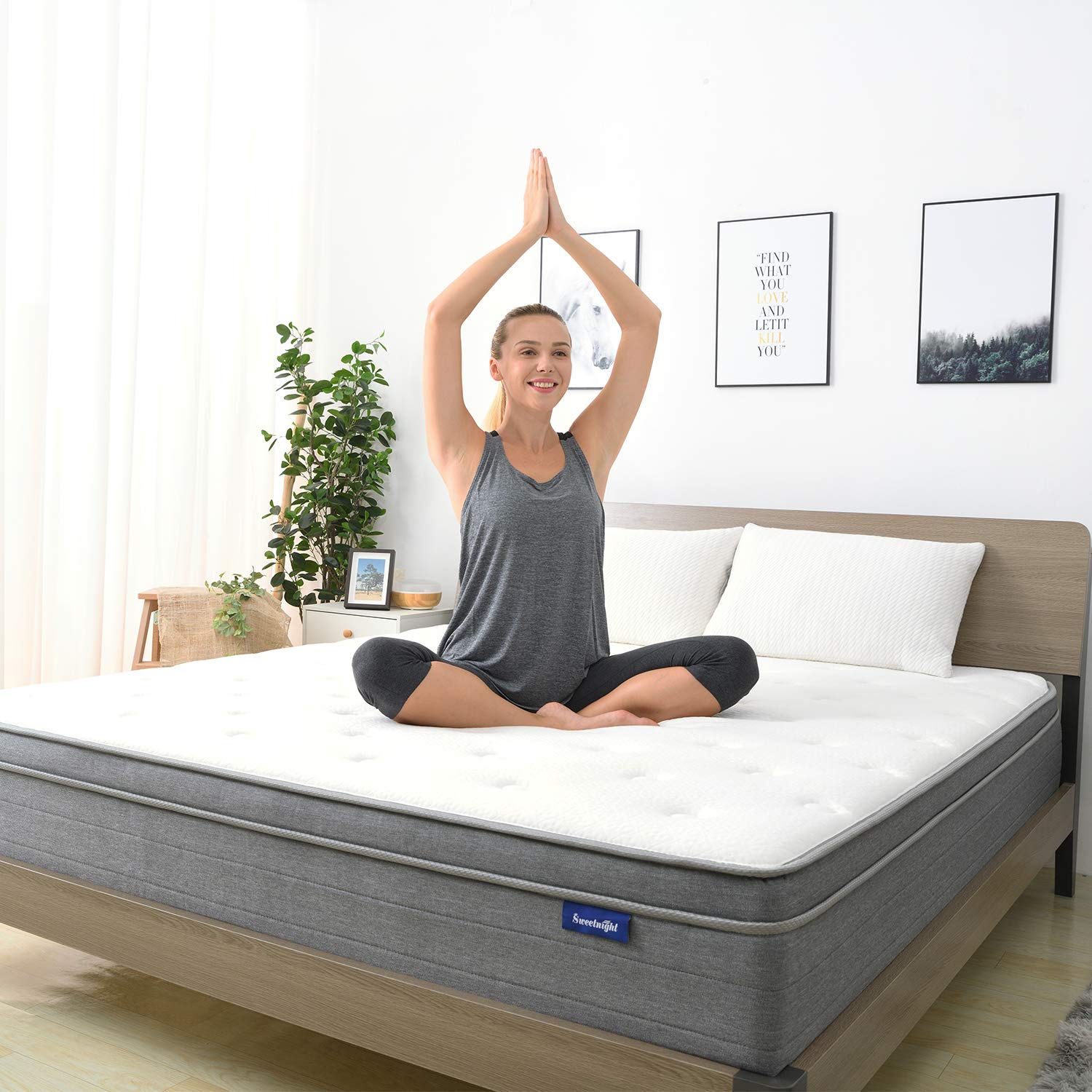 Queen Mattress, Sweetnight 12 Inch Plush Pillow Top Queen Size Mattress-Individually Pocket Spring Hybrid Mattress with Cooling Gel Memory Foam for Motion Isolation & Cooler Sleep, Island