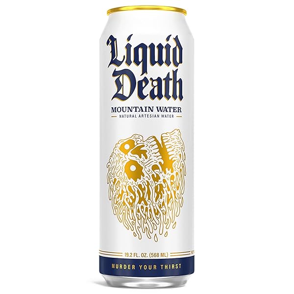 LIQUID DEATH, STILL MOUNTAIN WATER, 8-PACK (19.2OZ CANS), REAL MOUNTAIN SOURCE, INFINITELY RECYCLABLE ICE-COLD CANS, AMERICAN MADE