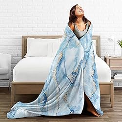 Perinsto White Blue Marble Throw Blanket Ultra Soft