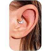 BodyBonita 16G Septum Rings Jewelry - Cubic Zirconia Luxe 316L Stainless Steel Hinged Nose Rings Hoops for Women Conch Piercing Jewelry Tragus Daith Helix Earring 14K Gold Plated/Silver 8 mm/10 mm