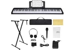 QEREWF 88 Key Piano Keyboard, Electric Digital Piano with Semi Weighted Keys, Keyboard Piano with Sustain Pedal, Power Supply, Stand, Carrying Case, Headphones, USB-MIDI Compatibility, for Beginner Adults