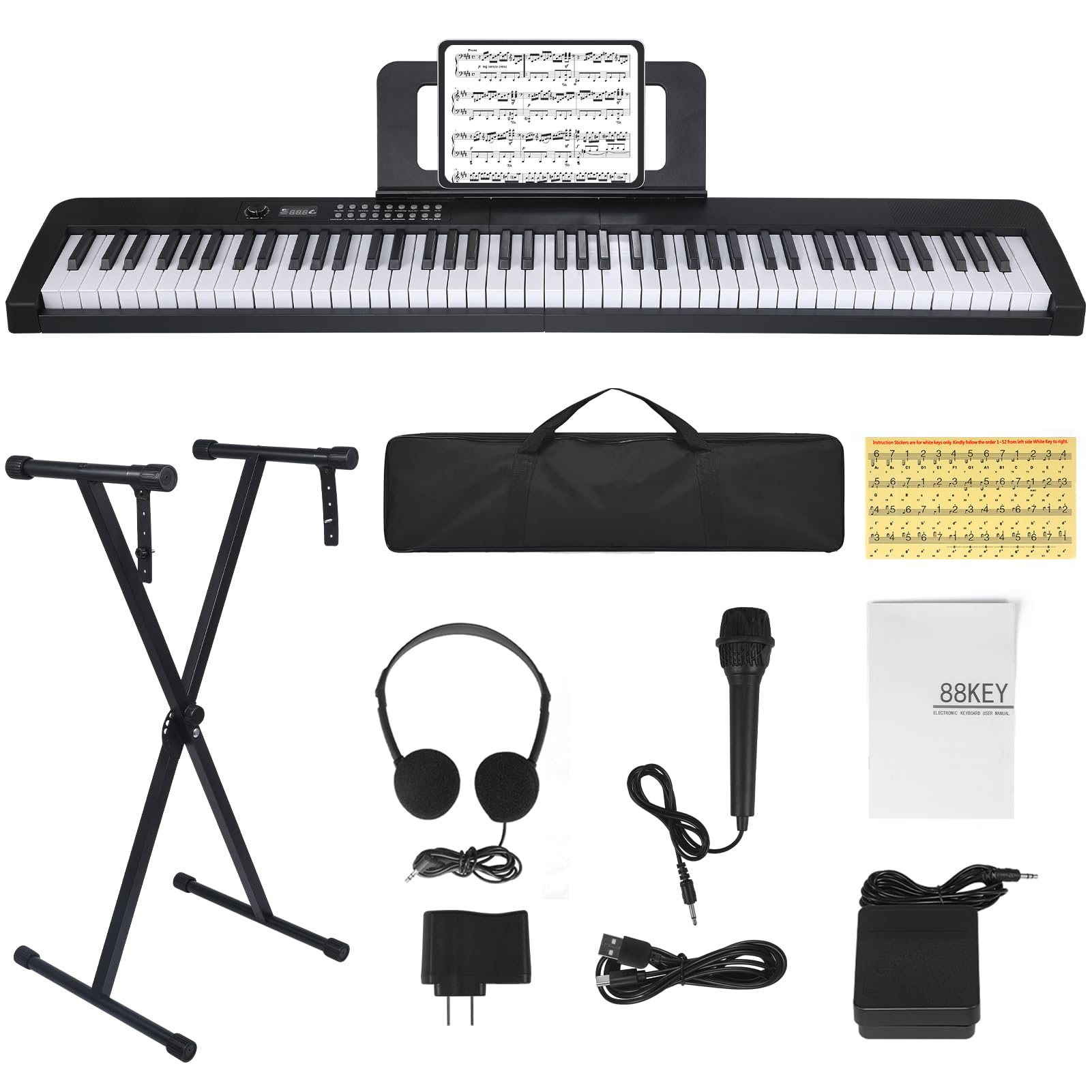 Photo 1 of **MISSING PARTS***88 Key Piano Keyboard, Electric Digital Piano with Semi Weighted Keys, Keyboard Piano with Sustain Pedal, Power Supply, Stand, Carrying Case, Headphones, USB-MIDI Compatibility, for Beginner Adults