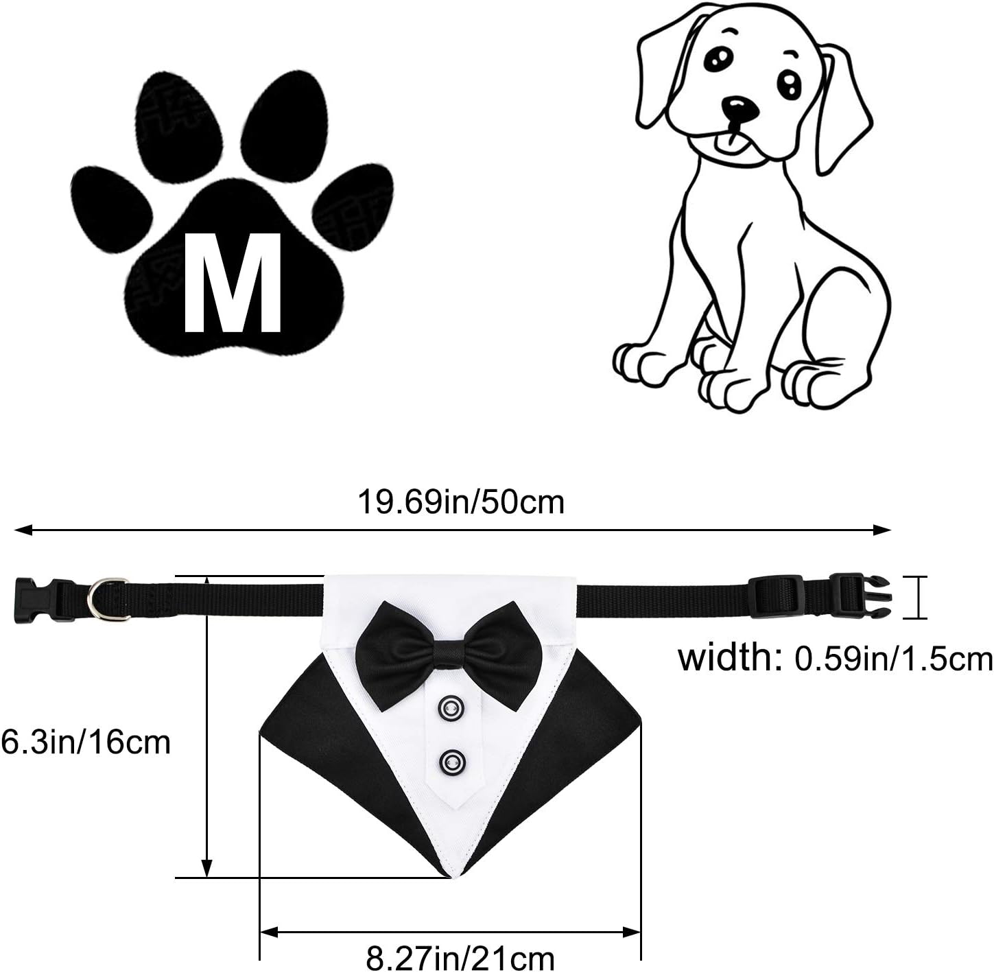 WANDIC Dog Tuxedo Bandana Collar, 1 Piece Adjustable Dog Wedding Bandana Formal Tux Dog Bowtie Bandana with D Ring for Medium Large Dogs - Image 3