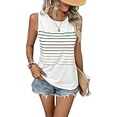 EyMuse Tank Tops for Women Summer Striped Sleeveless Tee Loose Casual Crewneck Shirts 2026 Fashion Beach Vacation Clothes