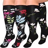 Diu Life 3 Pairs Plus Size Compression Socks for Women and Men Wide Calf Extra Knee High Support for Circulation