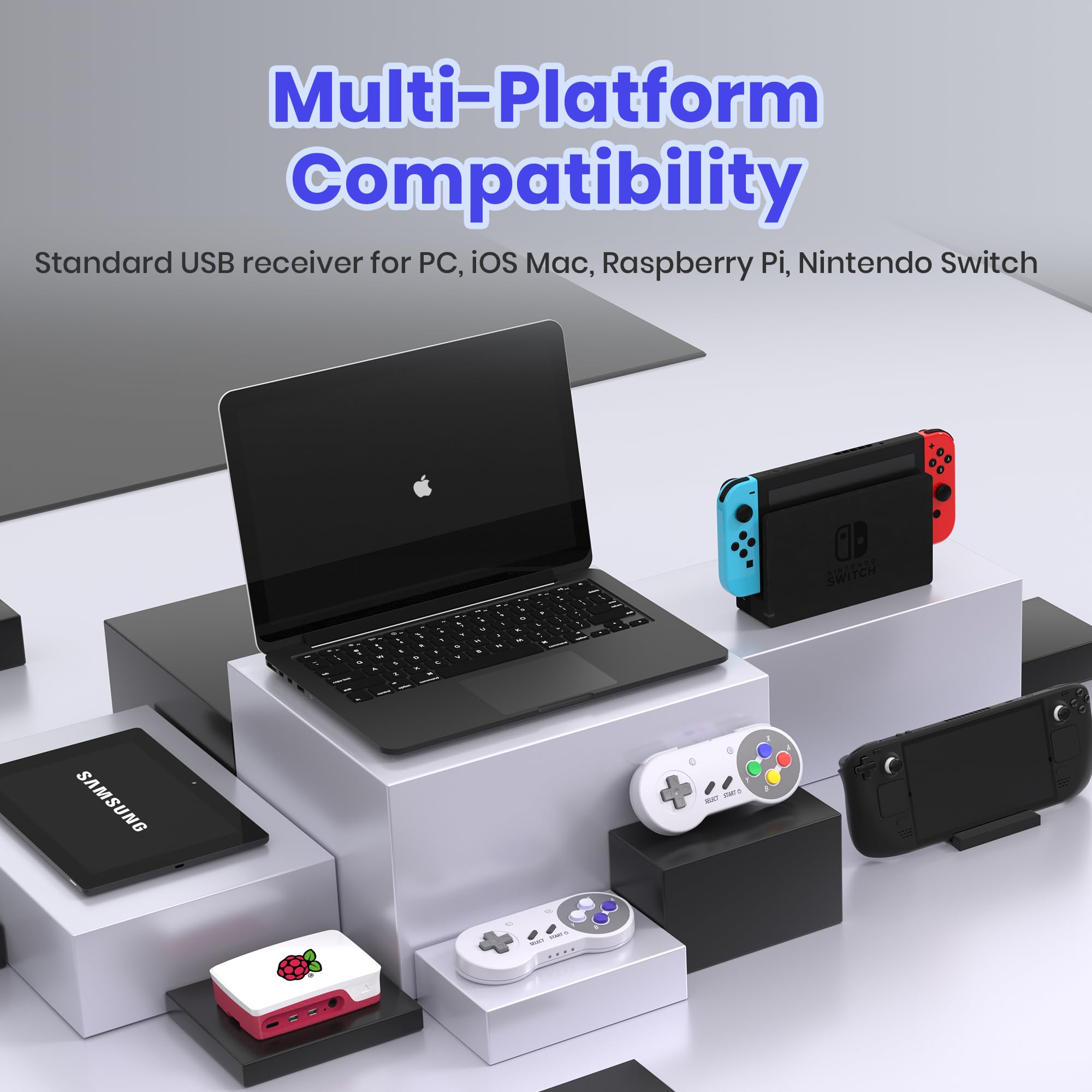 2 Pack 2.4 GHz Wireless SNES Switch Online Controller, USB Receiver, Compatible with Switch/Switch OLED, Windows PC, Mac OS, Android, Steam Deck, Raspberry Pi (Rechargeable) (Plug and Play) Multicolor