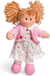 Bigjigs Toys Poppy Doll 28cm Soft Rag Doll White Floral Dress Pink Cardigan