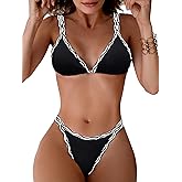 TASHEHE Women's Bikini Set High Leg Cut Double Straps Cute Triangle Swimsuit High Waist Two Piece Bathing Suit