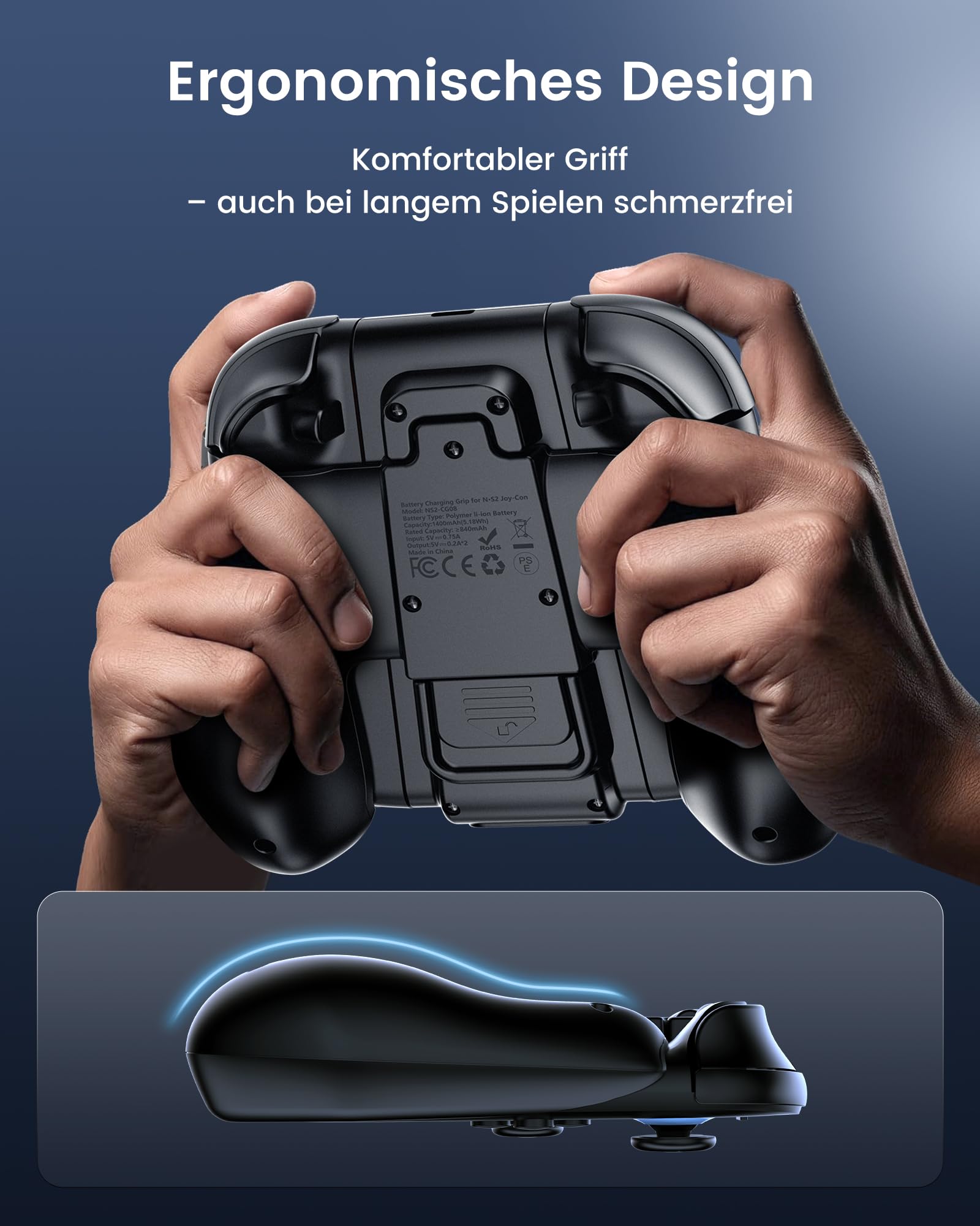 TRANSNOVO Joy Con 2 Aufladehalterung Kompatibel mit Nintendo Switch 2 Controller (2025), Magnetischer Ladegriff mit Kabel, LED-Anzeige, Rutschfestem Ergonomie-Grip & Verstärkter Rückseite – Schwarz 8