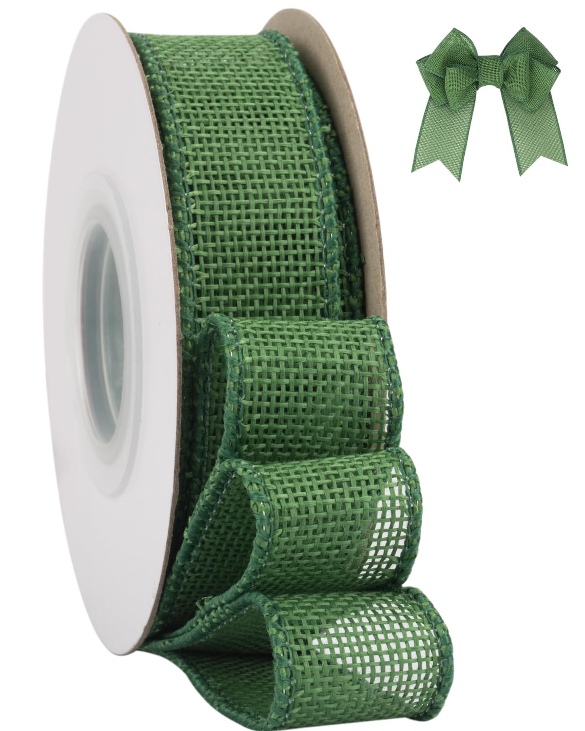 Tekdeere Burlap Ribbon 25mm x 9 Meters, Emerald Green Wired Ribbon for Crafts, Gift Wrapping, Wreaths, Bows, Tree Decoration and Outdoor Decoration