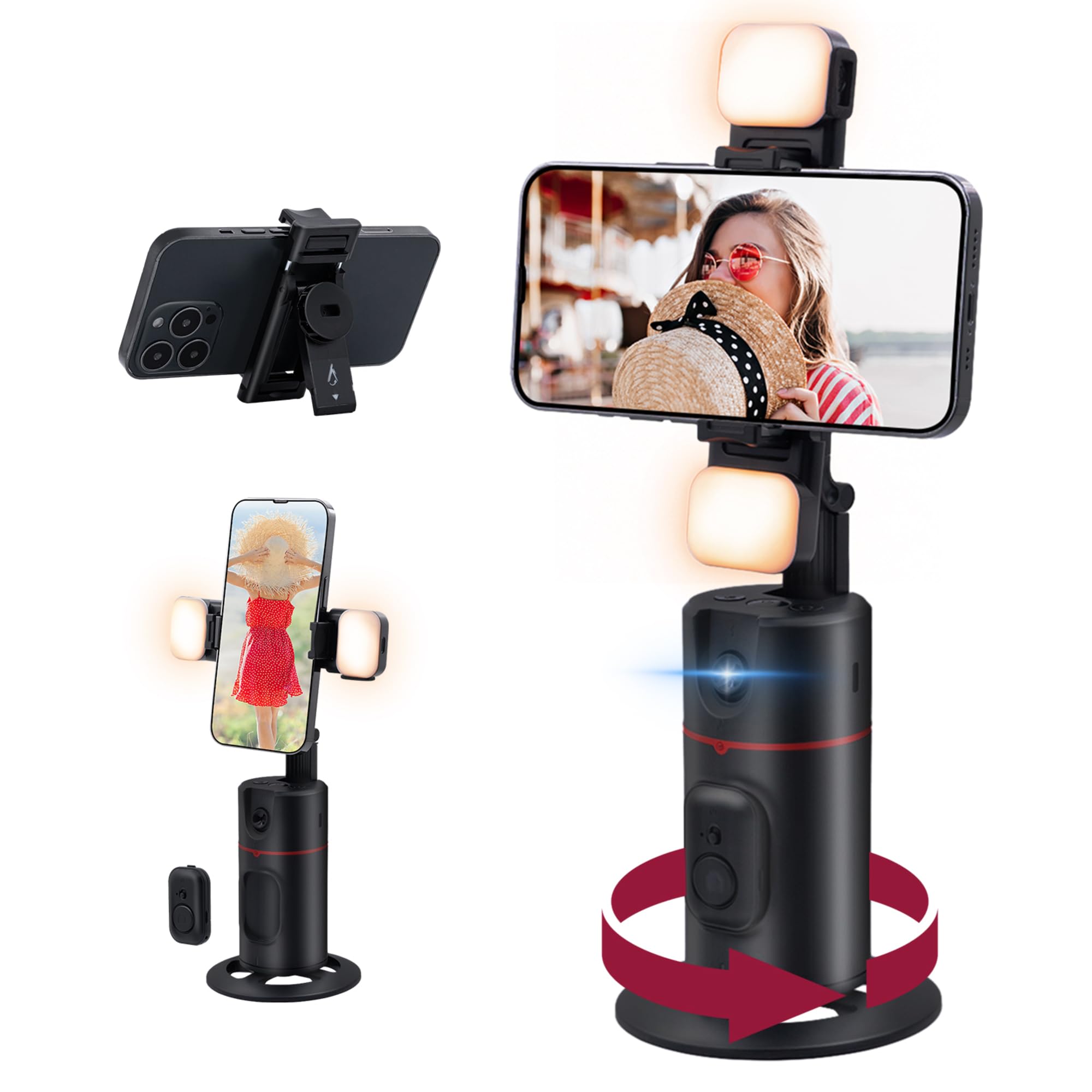 Auto Face Tracking Tripod,Mcbazel 360 Rotating Smart Face/Body Shooting Holder,Rechargeable Selfie Stick Phone Tripod with Fill Light for Vlog,Streaming,Video,Tiktok (Upgraded Version/No App)