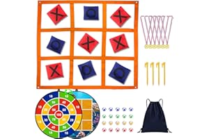 ACTGAN 2-in-1 Outdoor Giant Tic Tac Toe Bean Bag Toss Games with Dart Board, 26" Dart Board with Sticky Balls Double-Sided Tic Tac Toe for Kids Adults Large Lawn Carnival Yard Birthday Family Party Games