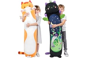 Mewaii Long Cat Plush 5 Sizes, 120% Extra Filling Giant Plushness Kids Body Pillow, Kawaii Cute Brown Cat Stuffed Animals Plushies, Big Long Body Pillow Cat Plush Gift for Girls 53”