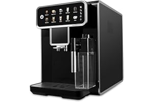 CHEF ROBOT Fully Automatic Espresso Machine 12 Cup Coffee Maker One-Touch Cappuccino/Latte/Americano/Espresso Self-Cleaning & Adjustable Grinder for Home/Office/Coffee Lovers/Busy Workers/Small Cafés (Black)