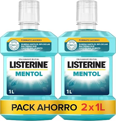 Mentol Enjuague Bucal Sabor Menta Intensa, Pack de 2 x 1 L