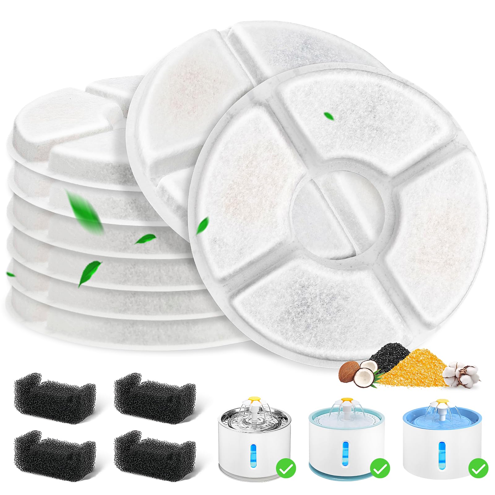 Photo 1 of 12 Pack Cat Water Fountain Filter, 8 Pcs Cat Fountain Filters Replacement Dia is 5" & 4 Pcs Pre-Filter Sponges for 81oz / 2.4L Round Automatic Pet Water Fountain Dog Dispenser, 3-Filtration System