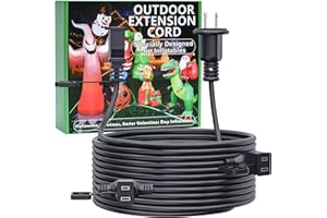 NARUBY 25FT Outdoor Extension Extension Cord for Halloween Christmas Inflatables with Multiple Outlets Black Electrical Cord with Multiple Plugs Outdoor Christmas Blow Up Decorations Light Extension Cords