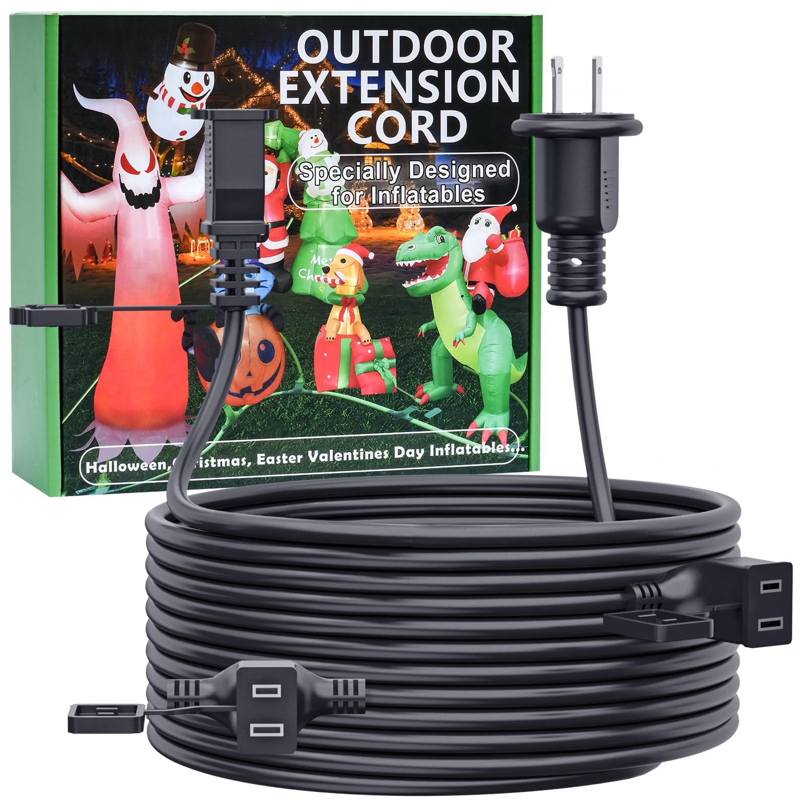 Photo 1 of 25FT Outdoor Extension Extension Cord for Halloween Christmas Inflatables with Multiple Outlets Black Electrical Cord with Multiple Plugs Outdoor Christmas Blow Up Decorations Light Extension Cords
