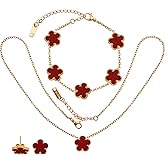 Kaidelight 18K Gold Five Leaf Clover Jewelry Set - Complete Necklace Bracelet Earrings Gift Set for Women