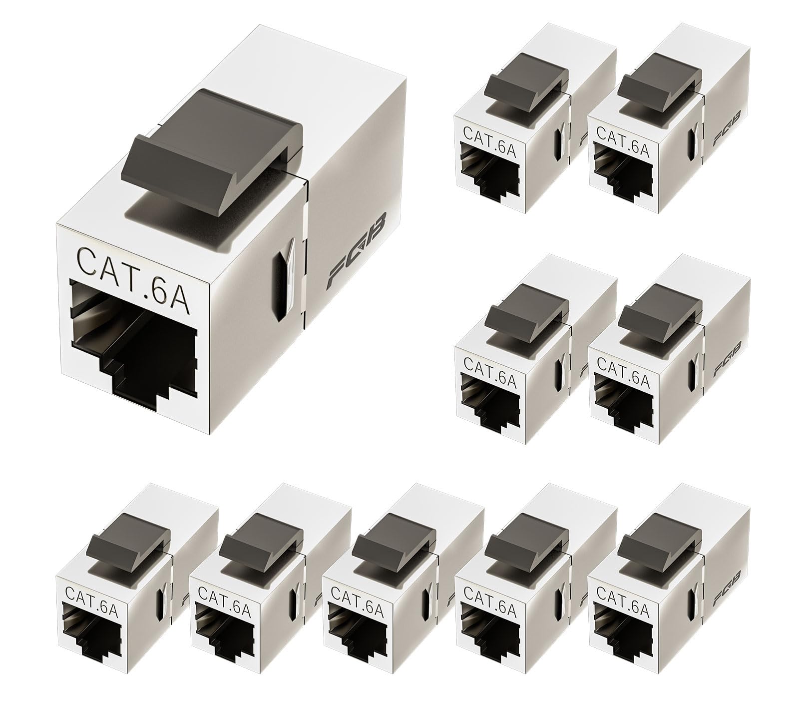 FGB 10Gbps Cat6a Shielded Keystone Coupler, Female to Female RJ45 Keystone Jack, Ethernet Keystone Coupler in Silver, 10 Pack