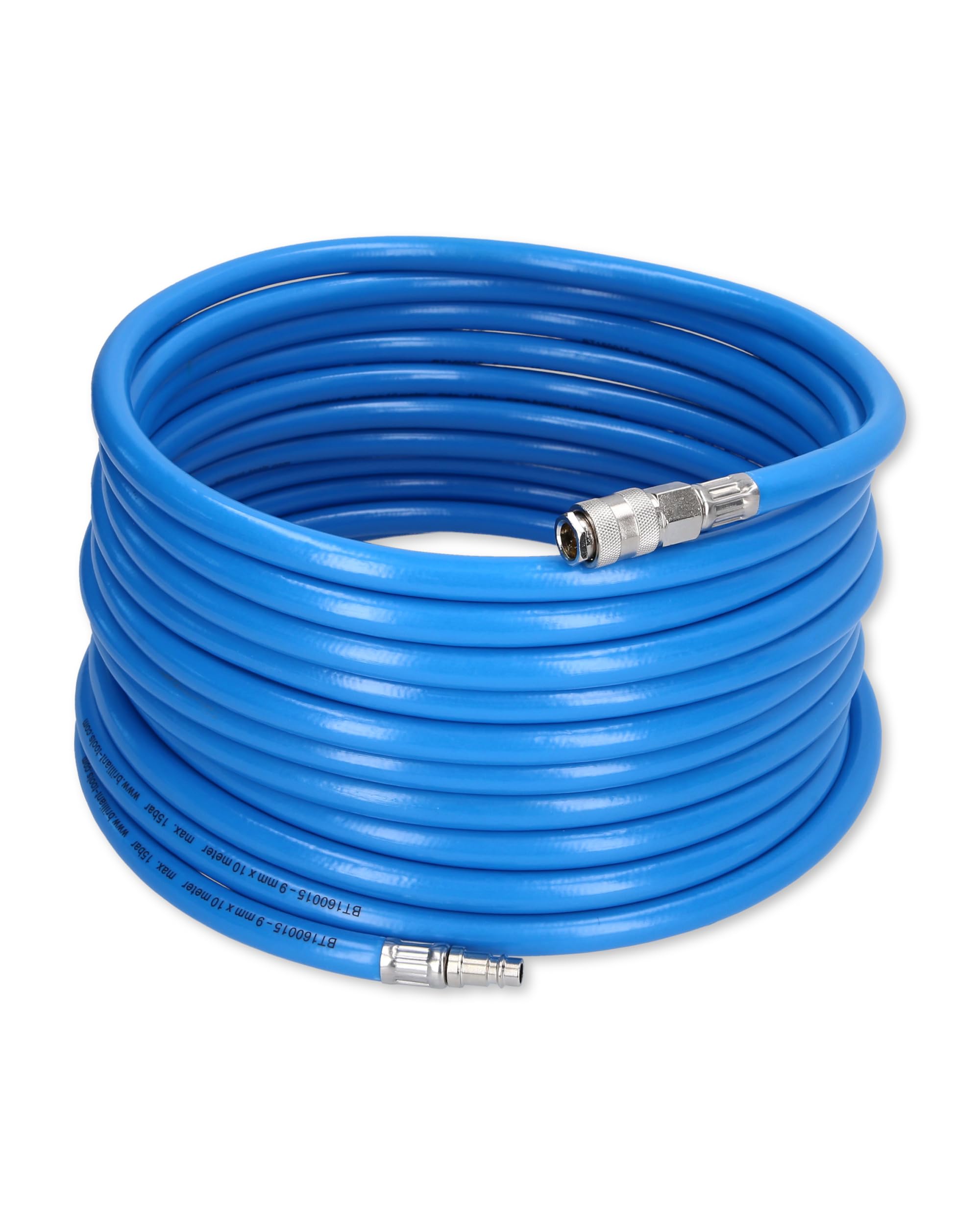 BRILLIANT TOOLS BT160015 Compressed Air Hose 10 m Diameter 9 mm I 10 m Long Elastic PU Air Hose Compressed Air with Quick Couplings I 1-15 Bar