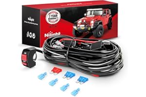 Nilight LED Light Bar Wiring Harness Kit Motorcycle Handlebar Push Button Switch 16AWG 2 Leads 12V On Off for ATV UTV Driving Lights 7/8inch