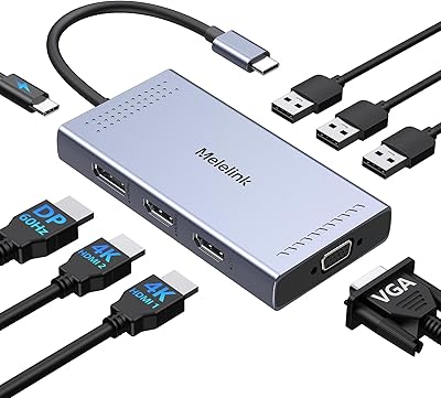 USB C Docking Station Dual HDMI Monitor Adapter, Melelink USB C Hub 3 Monitors Adapter with 2x HDMI 4K,Displayport,VGA,100W PD Charging,3 USB2.0, 8 in 1 Laptop Docking Station for Dell, HP, Lenovo,etc