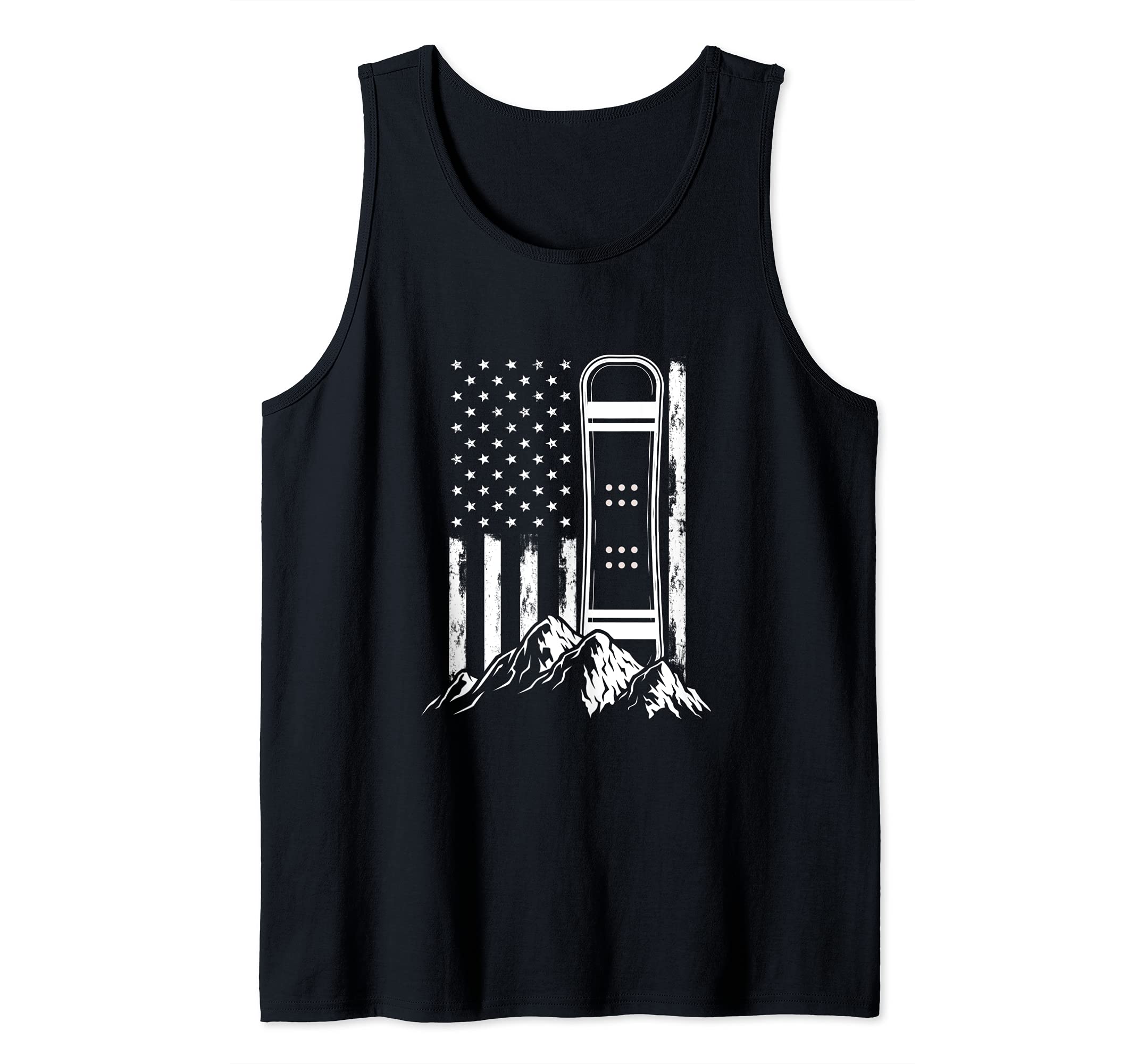American Flag Snowboard Mountains Nature Athlete Sporty Tank Top