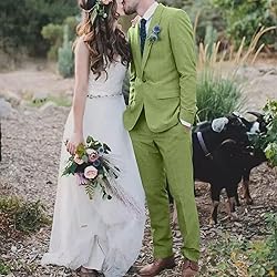 High-End Suits Retro Grass Green Linen Men Suit
