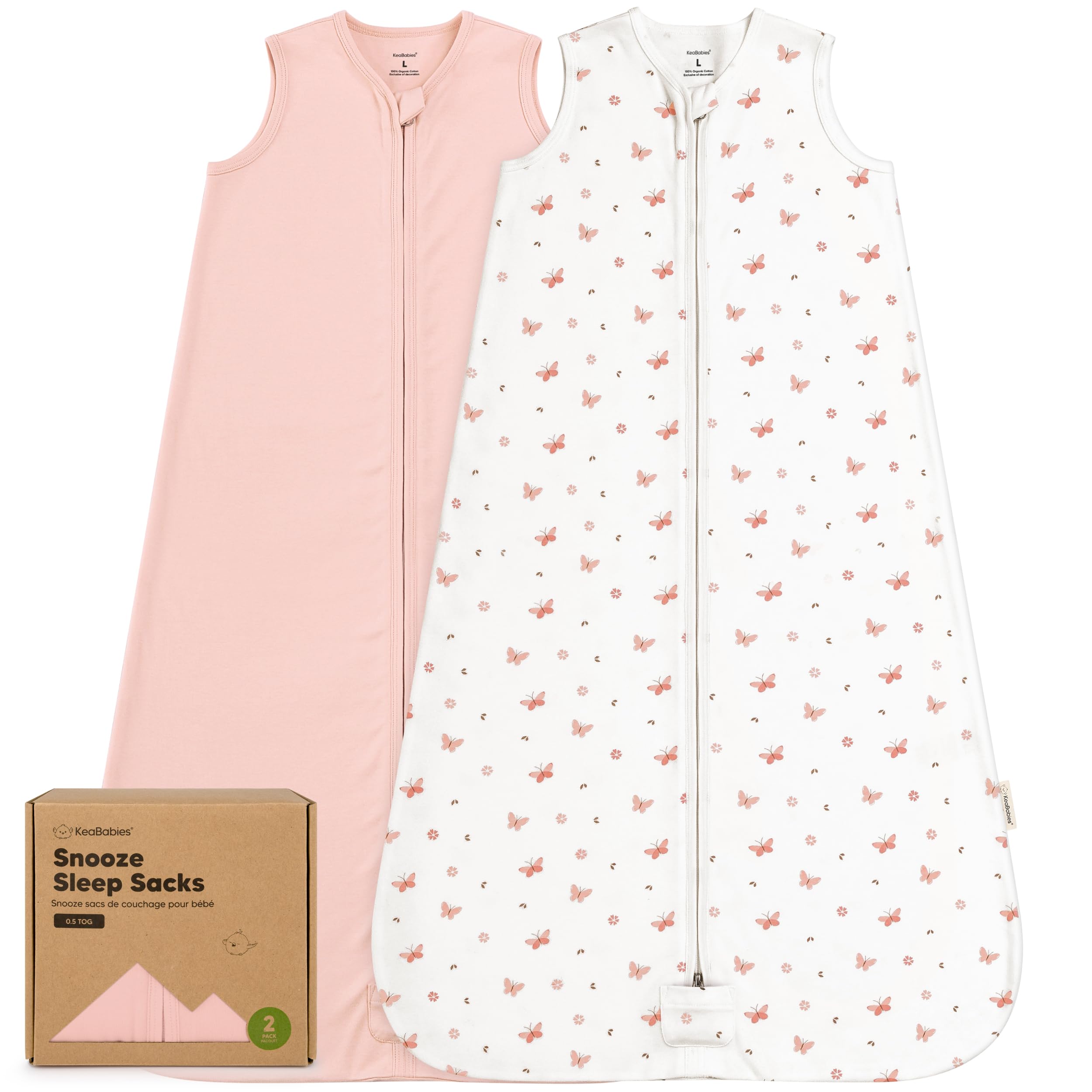 Photo 1 of 2-Pack Baby Sleep Sacks,Zipper Wearable Blanket-0.5TOG Organic Cotton,Lightweight,Soft Cozy Toddler Sleeping Sack 12-24 months,Easy to Wear Large Newborn Transition Swaddles Sleepsacks(Butterflies, L)
