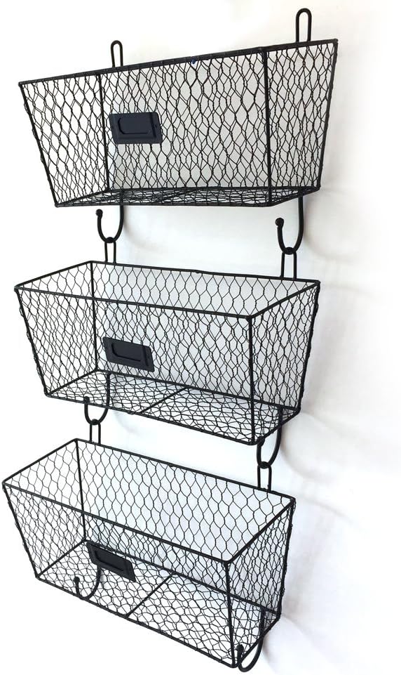 Crazyworldstore 3PCS Hanging Wall File Organizer Key Letter Holder Wall Mount Wire Rack Hanger Organizer Storage Black (7#)
