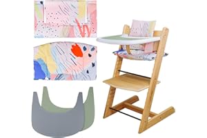 LLHQAMT High Chair Cushion, Soft and Comfortable for Tripp Trapp High Chair Cushion, with Two High Chair Placemat, for Tripp Trapp Cushion Set Makes It More Comfortable for Baby (Colorful Patterns)