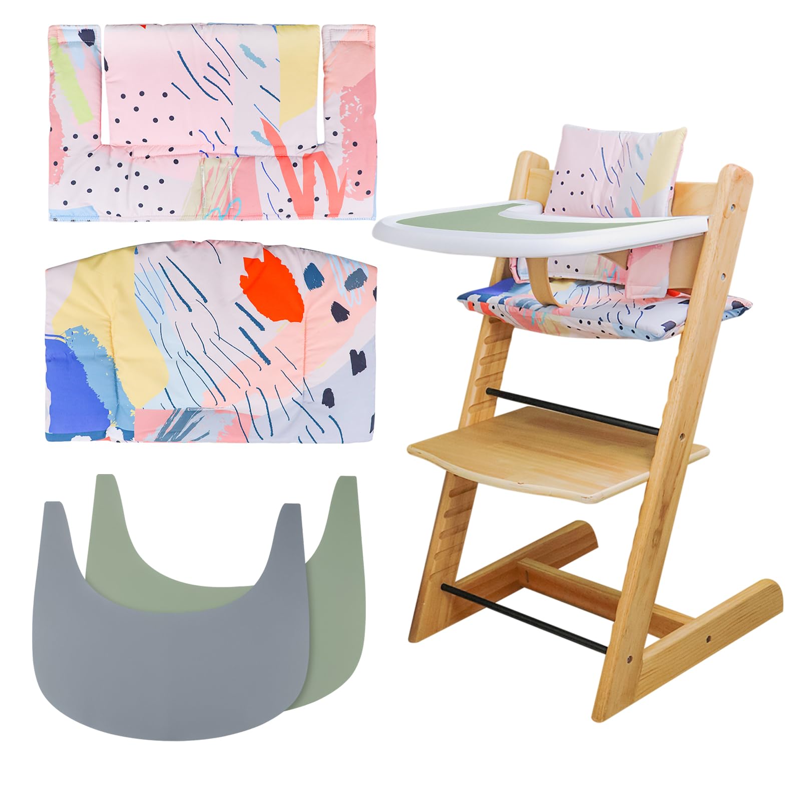 Photo 1 of High Chair Cushion, Soft and Comfortable for Tripp Trapp High Chair Cushion, with Two High Chair Placemat, for Tripp Trapp Cushion Set Makes It More Comfortable for Baby (Colorful Patterns)