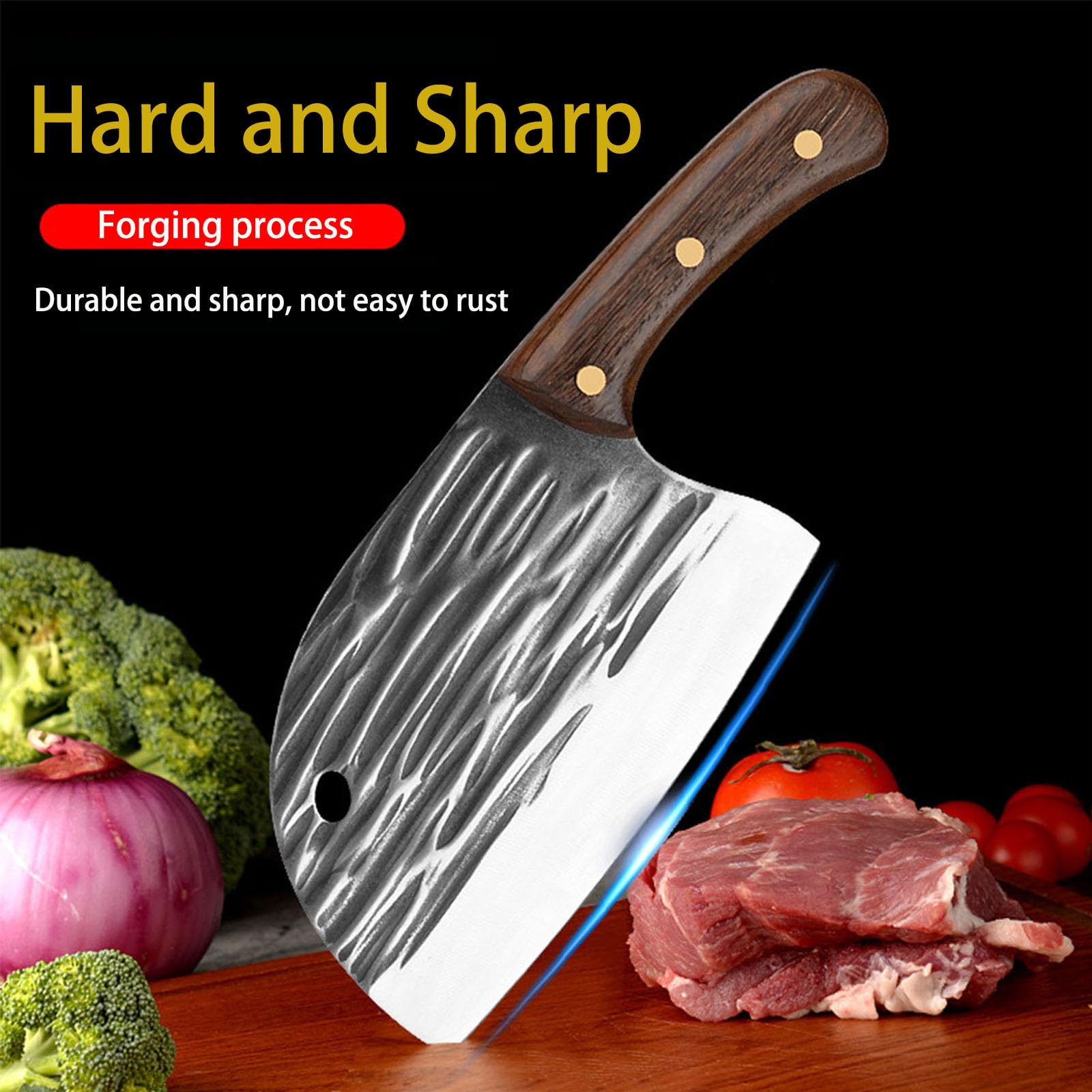 TIANYUE-FONG Meat Cleaver, Professional Chef Knife 6-inch High Carbon Stainless Steel Heavy Duty Butcher Knife for Chopping Meat, Bones & Vegetables, Ergonomic Handle for Chefs & Home Cooking