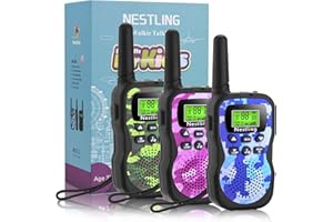Nestling Walkie Talkies for Kids, 22 Channels 2 Way Radio Toy 3 KM Range, Best Christmas Birthday Gifts for 3-12 Year Old Kids to Outside Adventures, Camping, Hiking(3 Pack)
