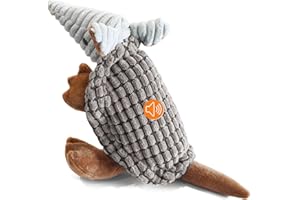 PLYFOU Squeaky Dog Toys, 12 Inch Plush Dog Toys, Stuffed Toys for Small Medium Large All Breed Sizes Dogs, Big Armadillo Animals Toy, Puppy Chew Toy with Clean Teeth, Dark Gray