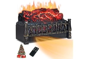 LIFEPLUS Electric Fireplace Log Heater, 21 Inch Space Heater Fireplace Insert with Remote 8H Timer Realistic Flame Adjustable Brightness, Overheat Protection, Fake Fire for Christmas Home Decor