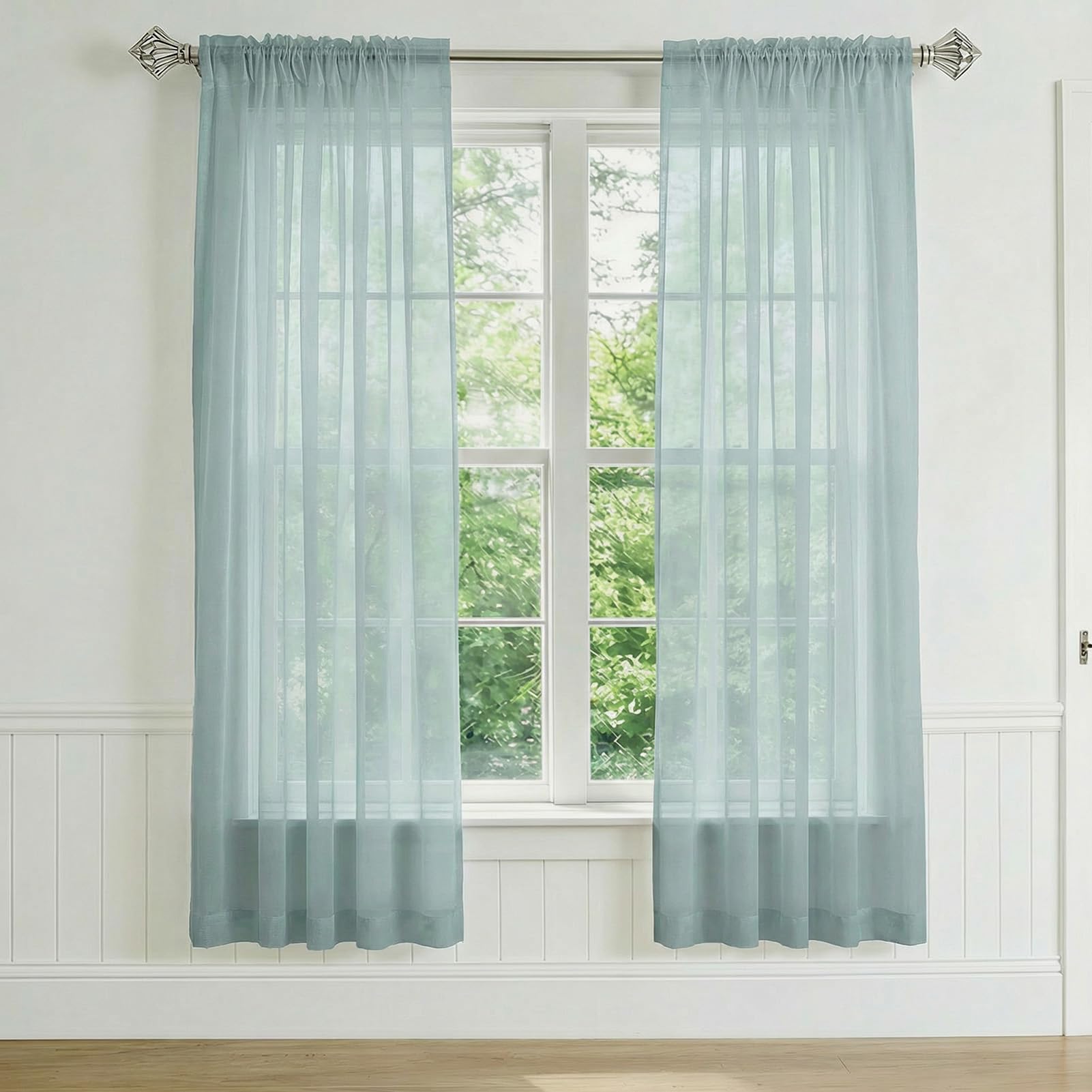 NAKIHOUSE Voile Curtain, 2 Panels Net Curtains for Windows 63 Drop, Elegant Slot Top Sheer Curtains, Light Filtering Blue Grey Voile Curtains for Living Room, Breathable & Graceful Window Drapes — image 1