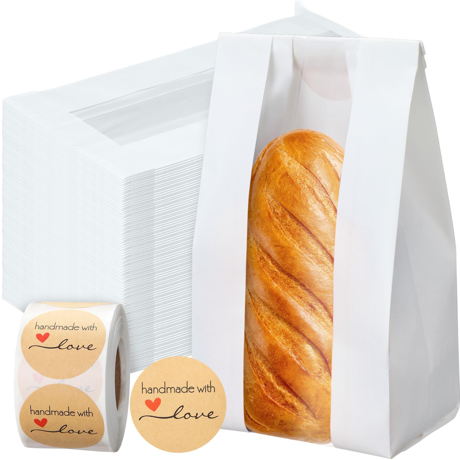 Photo 1 of Fullhawl 250 PCS Paper Bread Bags with Window 4.7 x 3.5 x 11.8 Inch sourdough Bakery Storage Bags Tin Tie Tab Lock Kraft White Paper Bag Bakery Loaf Bag with Label Seal Stickers for Cookie Treat Snack