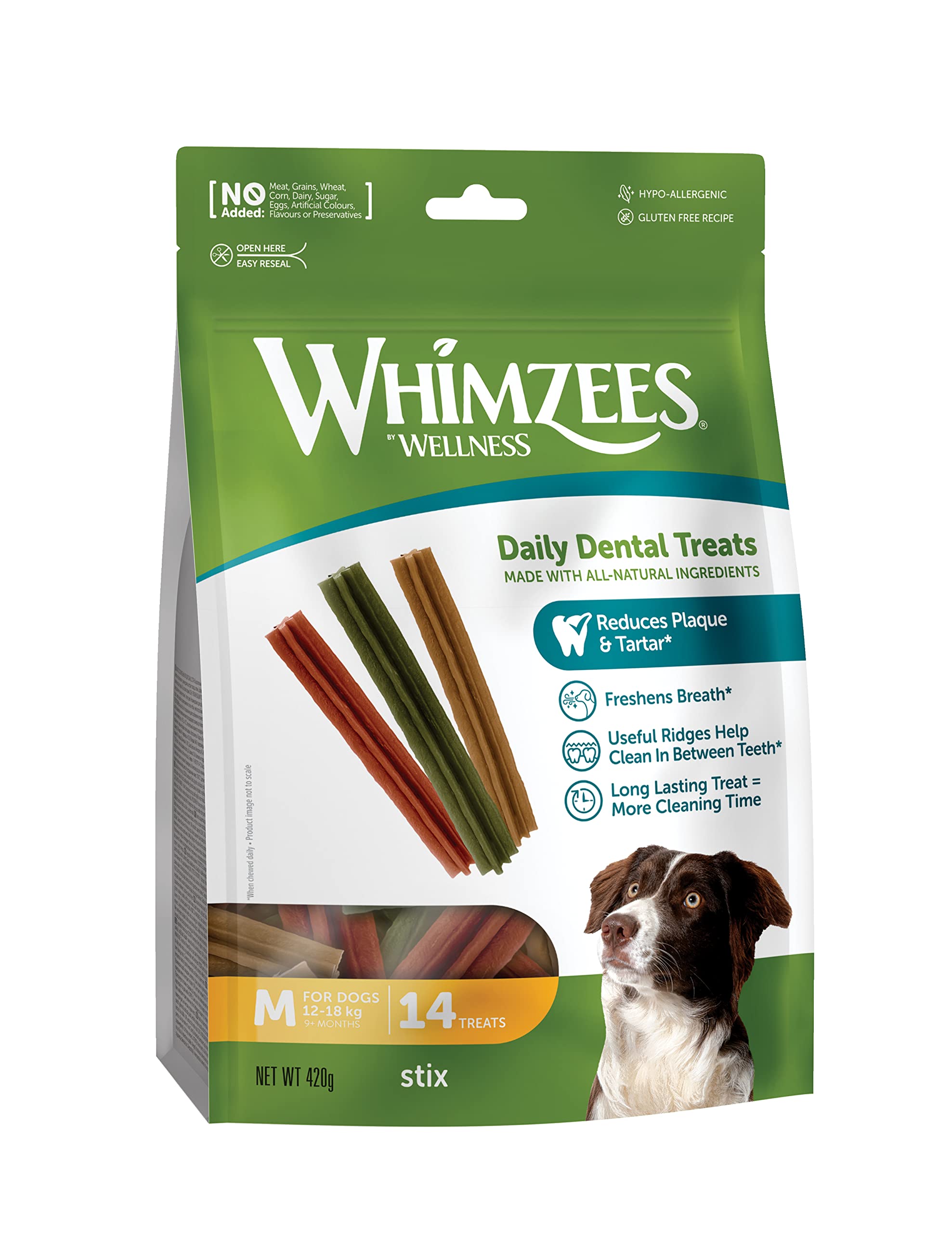 WHIMZEES Stix M, 12 Pieces – Dog Dental Stix, Size M, Dog Dental Sticks for Medium Breeds, Natural and Grain Free, Rawhide-Free, Vegetarian, No Added Sugar