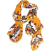 Oyihfvs Thanksgiving Turkey Fall Leaves Orange Women Long Silk Scarf, Shawl Chiffon Large Stole Headscarf, Lightweight Sunscreen Satin Scarves Wraps for Wedding Party Gift