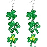 yfstyle St Patricks Day Earrings Sparkling Acrylic Green Clover Shamrock Dangle Earrings for Women St. Patrick's Day Accessories Gifts