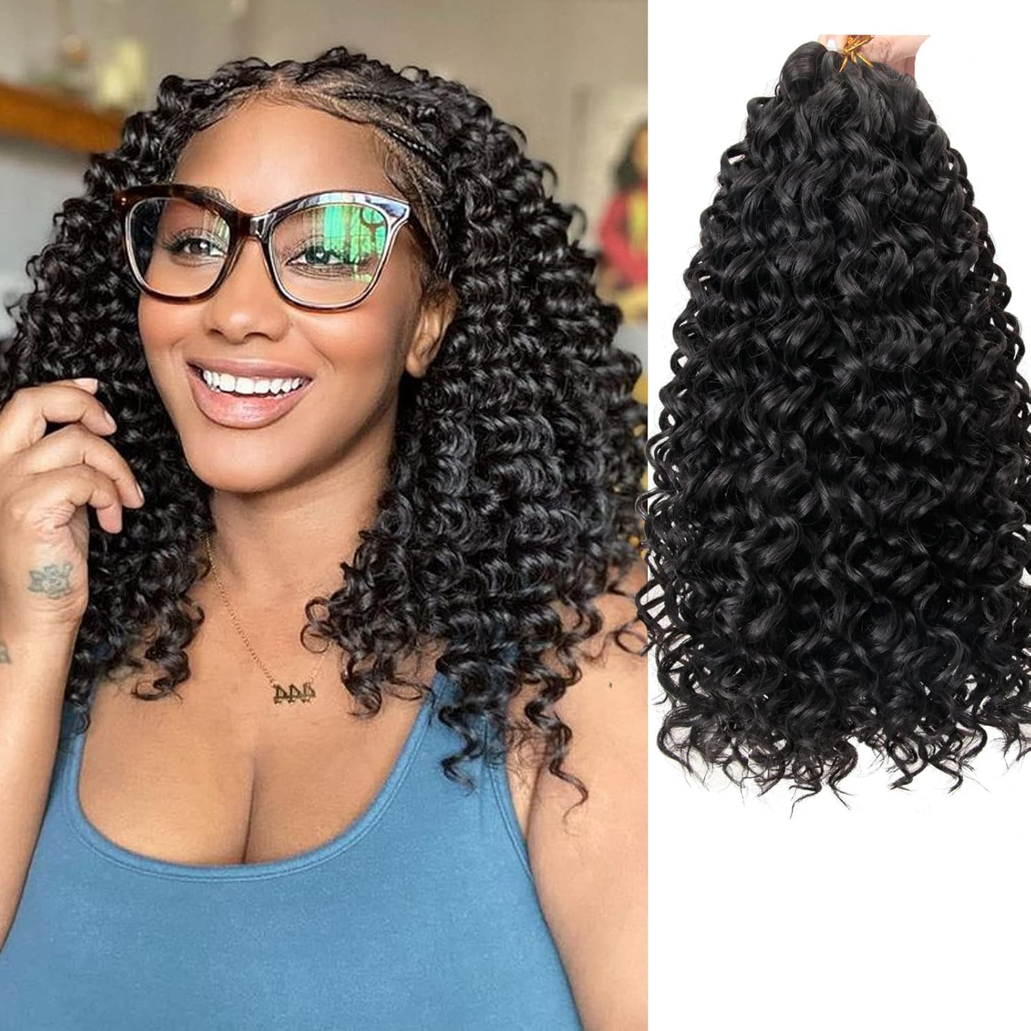 Photo 1 of 8 Packs Curly Crochet Hair GoGo Curl Crochet hair for Women Deep Wave Braiding hair,Synthetic Bohemian Crochet Braid Water Wave Crochet hair Extensions (12inch, 1B)