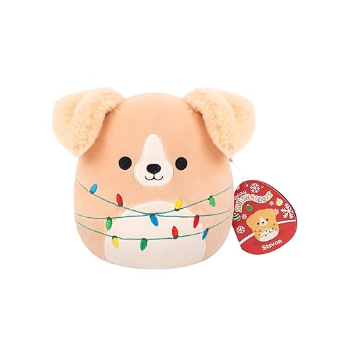 Squishmallows Original 7.5-Inch Stevon the Golden Retriever with String Lights Holiday Plush | Collectable Cute Plush Toy, Cuddly Toys for Children, Soft Toys
