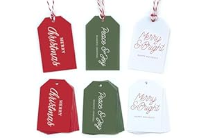 Christmas Gift Tags with String Attached - 48PCS Holiday Gift Name Tags for Presents, 3 Festive Designs, Includes 31.5Ft Twin