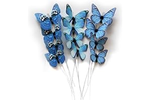 NAUDASSODS 12 Pack Butterfly Decorations, DIY 3D Butterfly Stakes Decor, 2 Sizes of Butterfly Ornament for Home Fake Flower Floral Supplies Tea Party Wedding Easter Christmas Spring Fall. (Lake Blue 01)